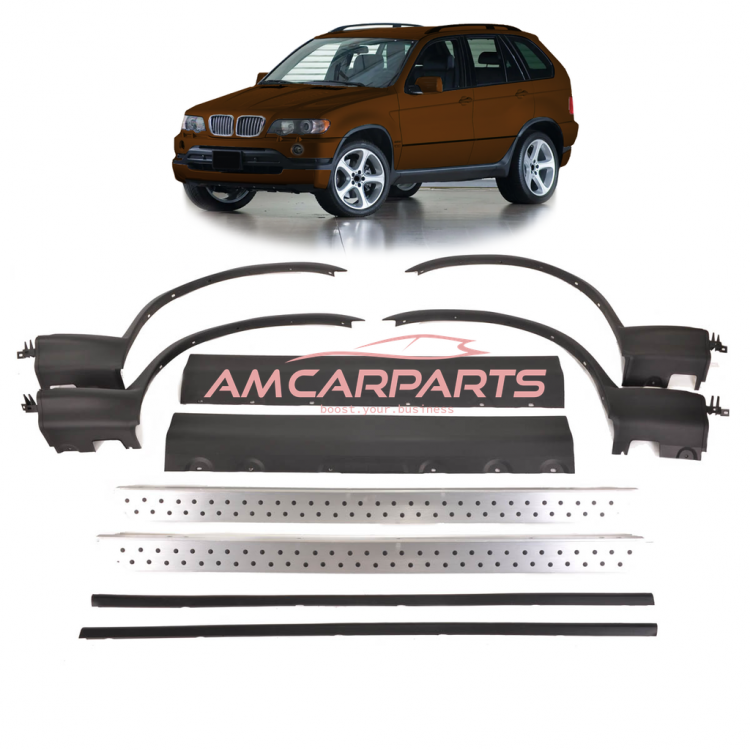 Upgrade Design Trittbretter / Einstiegsleisten passend für BMW X5 E53 00-06 inkl. Radlaufabdeckungen