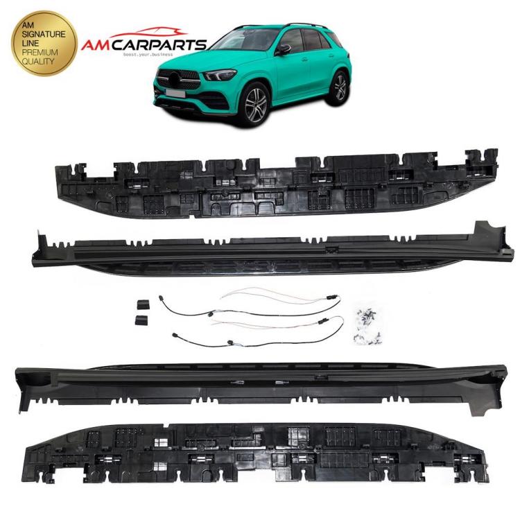 Upgrade Design Trittbretter / Einstiegsleisten passend für Mercedes Benz GLE (V167) 18+ inkl. Montagematerial + Umfeldbeleuchtung + Hochglanz schwarz