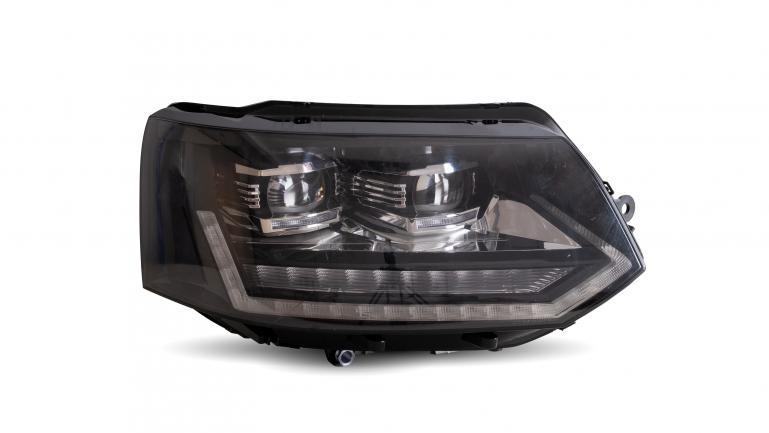 VOLL LED Tagfahrlicht Scheinwerfer passend für VW T5 GP (Facelift) 10-15 schwarz mit dynamischem LED Blinker und Begrüßungsfunktion