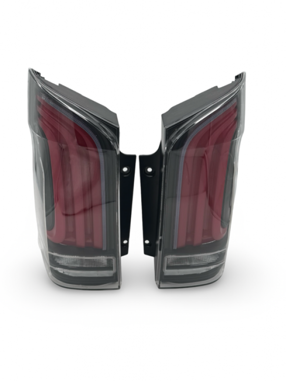 Sparpaket - VOLL LED Tagfahrlicht Scheinwerfer passend für Mercedes Benz V-Klasse / Vito W447 14-23 schwarz mit LED Blinker + LED Upgrade Design Rückleuchten passend für Mercedes Benz Vito W447 14-23 schwarz/klar dynamisch