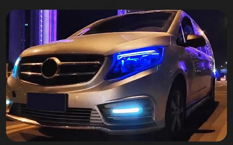 Preview: Sparpaket - Upgrade Design VOLL LED Tagfahrlicht Scheinwerfer passend für Mercedes Benz V-Klasse / Vito W447 14-23 schwarz mit LED Blinker + LED Upgrade Design  Rückleuchten Set passend für Mercedes Benz Vito W447 14-23 schwarz/rauch