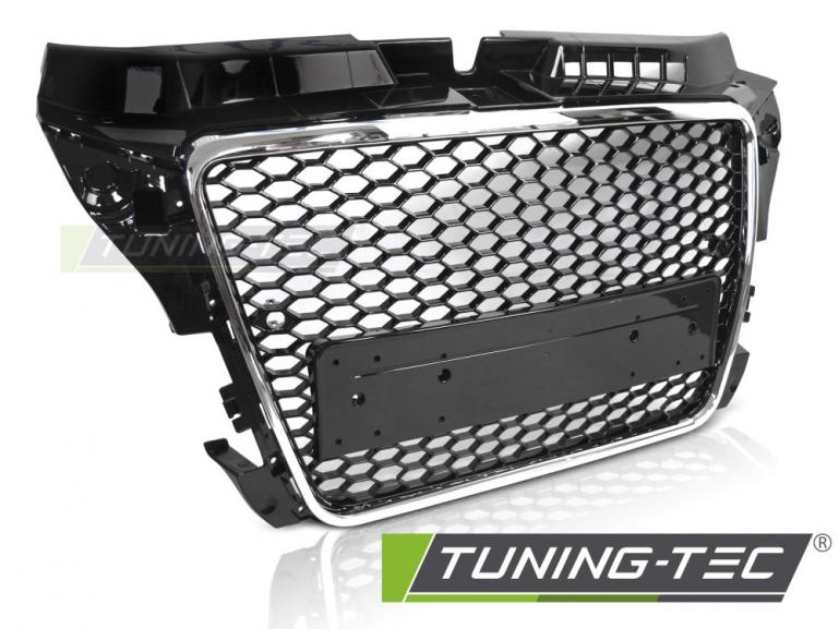 Upgrade Sportgrill / Kühlergrill für Audi A3 8P Facelift 08-12 Hochglanz Schwarz / Chrom