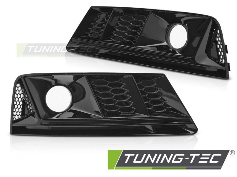 Upgrade "Plus" Nebelscheinwerferblenden / Lufteinlassblenden für Audi A4 B9 (8W) 15-19 Hochglanz schwarz in Wabendesign