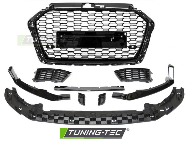 Upgrade Design Frontstoßstange für Audi A3 8V Facelift 17-20 inkl. Zubehör in Hochglanz schwarz mit PDC