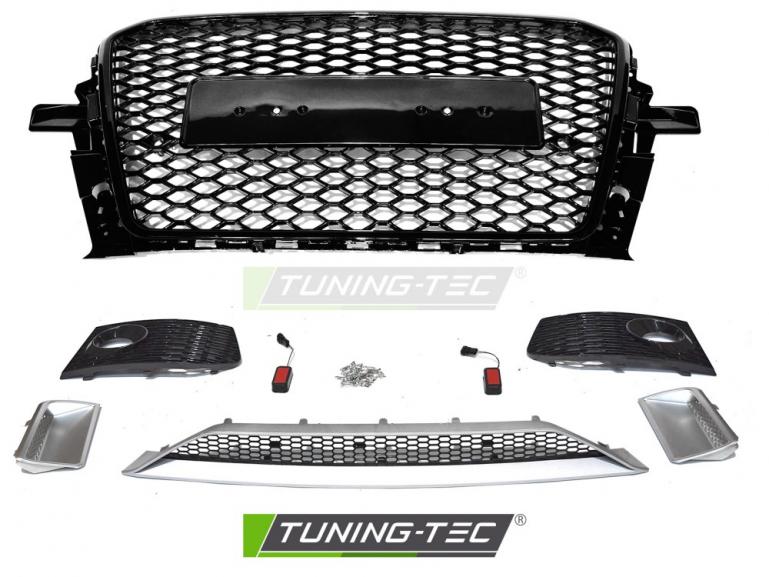 Upgrade Frontstoßstange Sport für Audi Q5 12-16 inkl. Zubehör in Hochglanz schwarz/Silber Matt