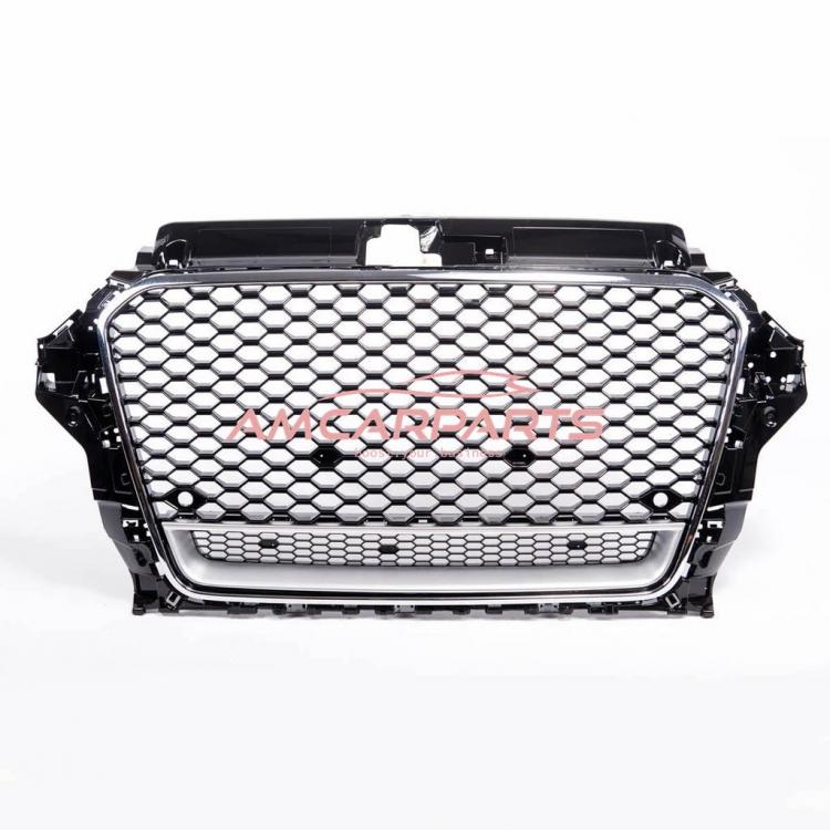 Upgrade "Plus" Sportgrill / Kühlergrill für Audi A3 8V 12-16 Hochglanz Schwarz / Chrom in Wabendesign
