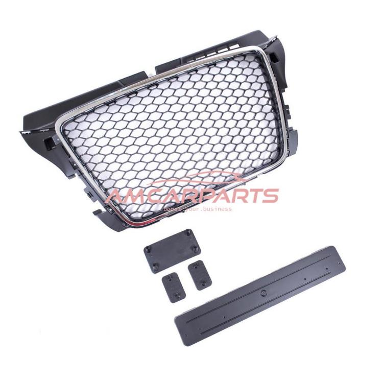 Preview: Upgrade Sportgrill / Kühlergrill für Audi A3 8P Facelift 08-12 Hochglanz Schwarz / Chrom in Wabendesign