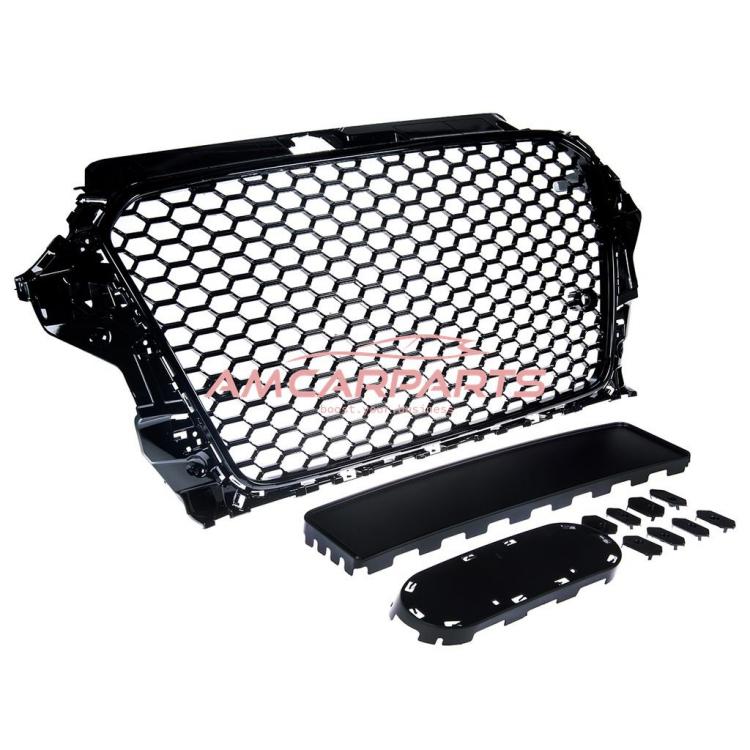 Preview: Upgrade Sportgrill / Kühlergrill für Audi A3 8V 12-16 Hochglanz Schwarz in Wabendesign