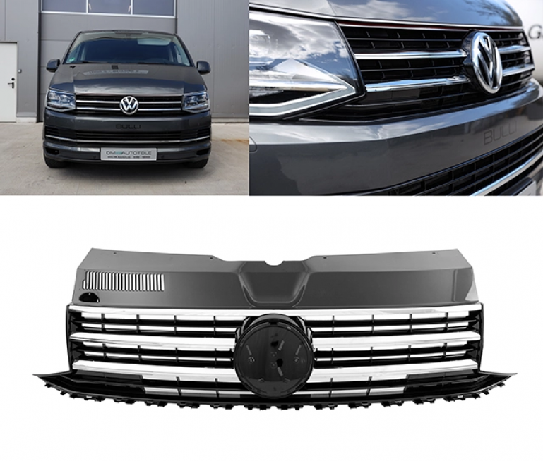 Upgrade Design Sportgrill / Kühlergrill für Volkswagen T6 15-19 Hochglanz-schwarz/chrom mit Emblemhalter