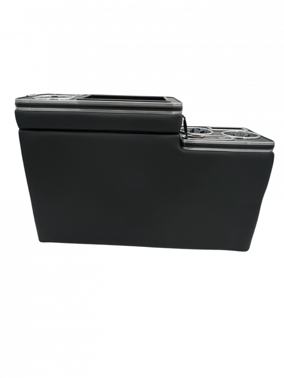 Chrom Edition Staufach Mittelkonsole Ablage für VW T5 GP (Facelift) 10-15 mit RGB Farbwechsel-LED Beleuchtung, USB und Induktions-Ladestation