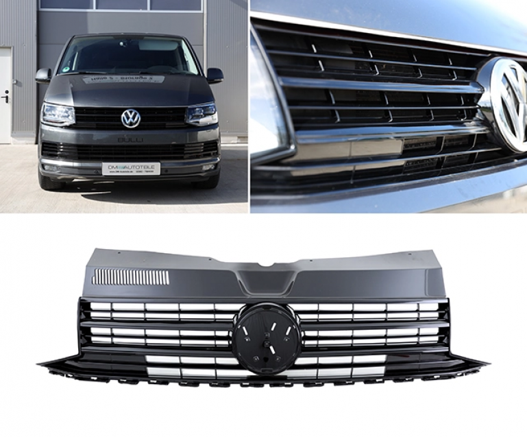 Upgrade Design Sportgrill / Kühlergrill für Volkswagen T6 15-19 Hochglanz-schwarz mit Emblemhalter