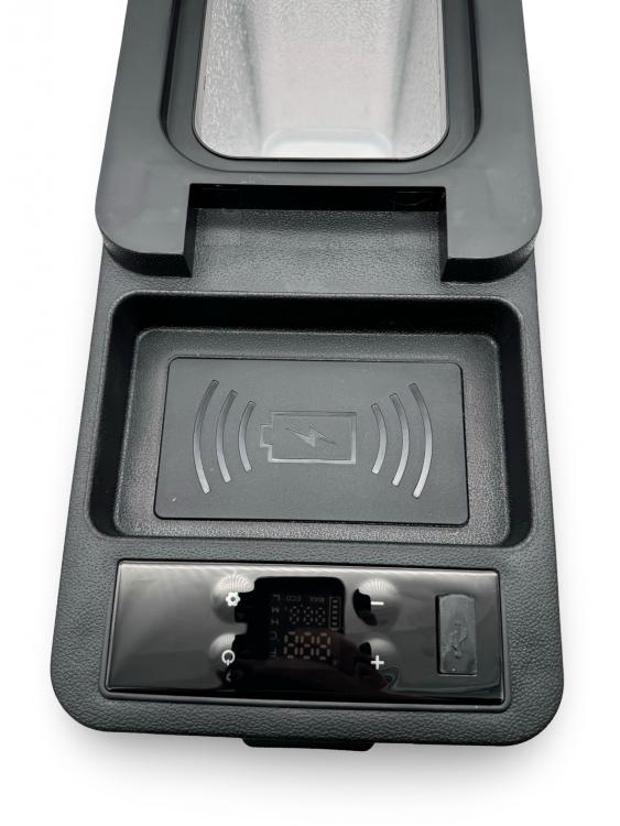 Upgrade+ "Freeze" Staufach Mittelkonsole Ablage für VW T5 03-09 mit Kühlfunktion, USB und Induktions-Ladung + App Steuerung