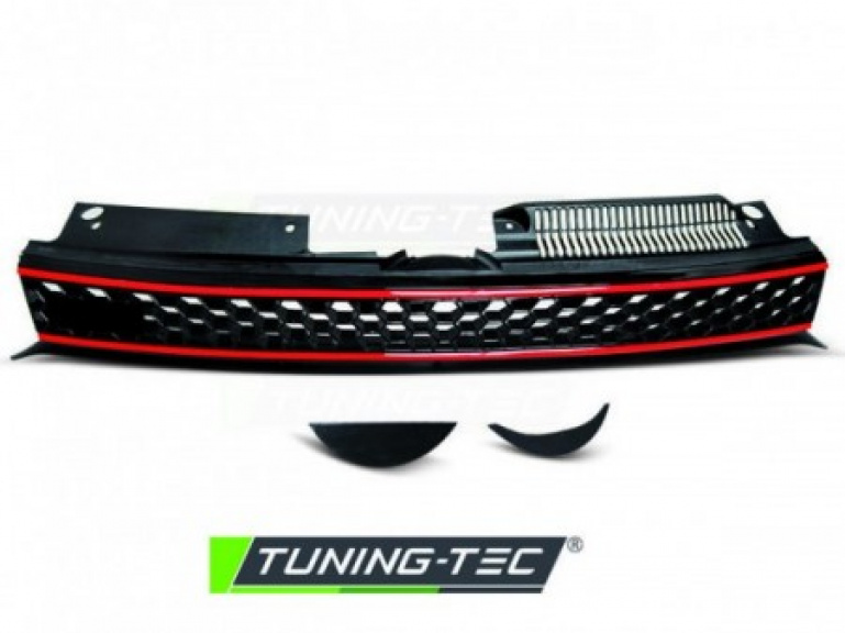 Upgrade Sportgrill / Kühlergrill für Volkswagen Golf 6 09-12 schwarz/rot in  Wabengitter Design