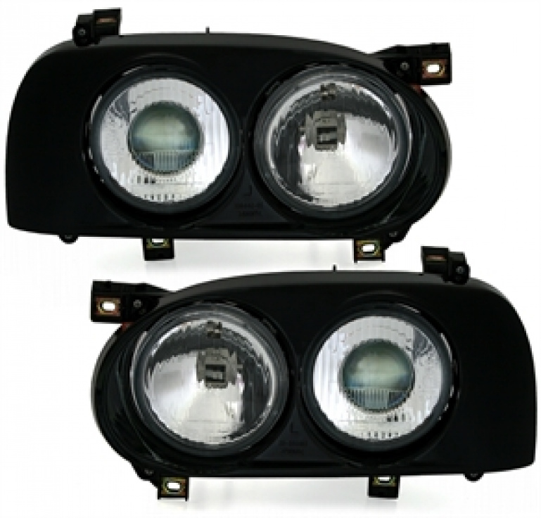 Upgrade Design Doppellinsen Scheinwerfer für VW Golf 3 91-97 schwarz