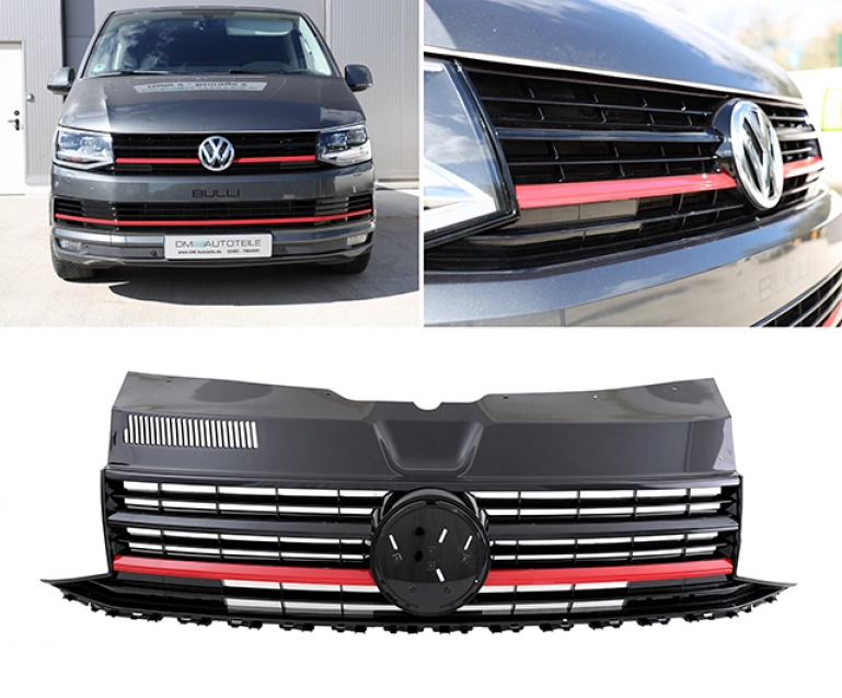 Kühlergrill Sportgrill Grill mit roter Leiste für VW Polo 9N3 05