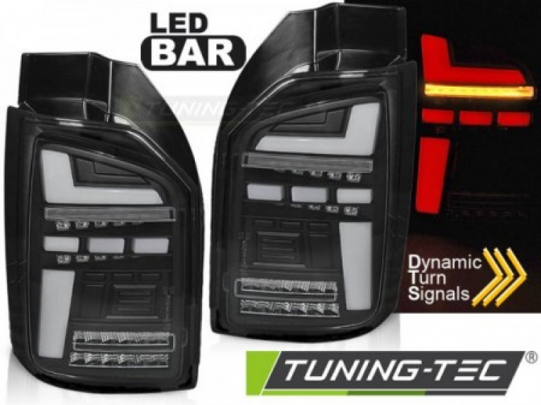Voll LED Lightbar Design Rückleuchten für VW T6 15-19 schwarz/klar mit dynamischen Blinker (für Heckklappe)