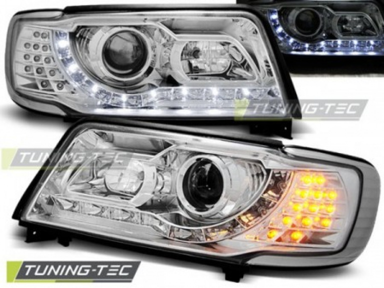 LED Tagfahrlicht Design Scheinwerfer für Audi 100 C4 91-94 chrom