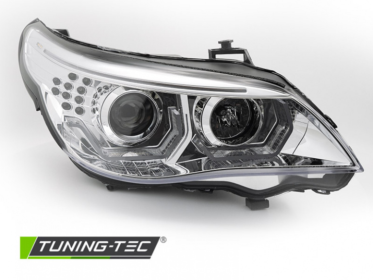 3D LED Angel Eyes Scheinwerfer für BMW 5er E60 / E61 03-07 chrom mit LED Blinker
