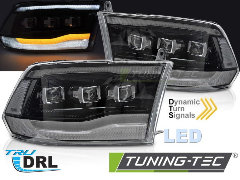 VOLL LED Tagfahrlicht Scheinwerfer Set für Dodge RAM 09-18 schwarz mit dyn. Blinker + Willkommensfunktion