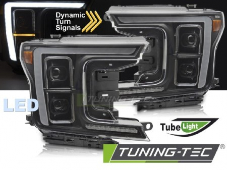 VOLL LED Tagfahrlicht Design Scheinwerfer für Ford F150 MK13 17-20 schwarz mit dyn. Blinker