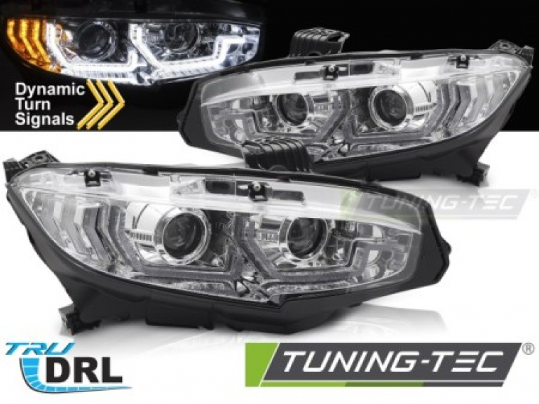 Upgrade Design Tagfahrlicht Scheinwerfer Set für Honda Civic X 16-21 chrom mit dyn. Blinker