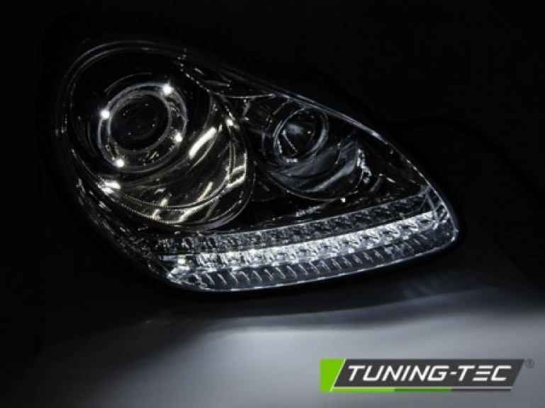 Xenon LED Tagfahrlicht Design Scheinwerfer für Porsche Cayenne 955 02-06 chrom mit LED Blinker