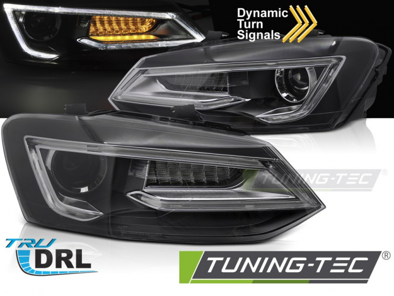 LED Upgrade Tagfahrlicht Scheinwerfer Set für VW Polo 6R / 6C 09-17 schwarz mit dyn. Blinker
