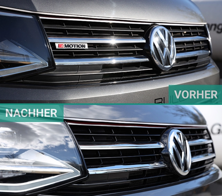 Upgrade Design Sportgrill / Kühlergrill für Volkswagen T6 15-19 Hochglanz-schwarz/chrom mit Emblemhalter