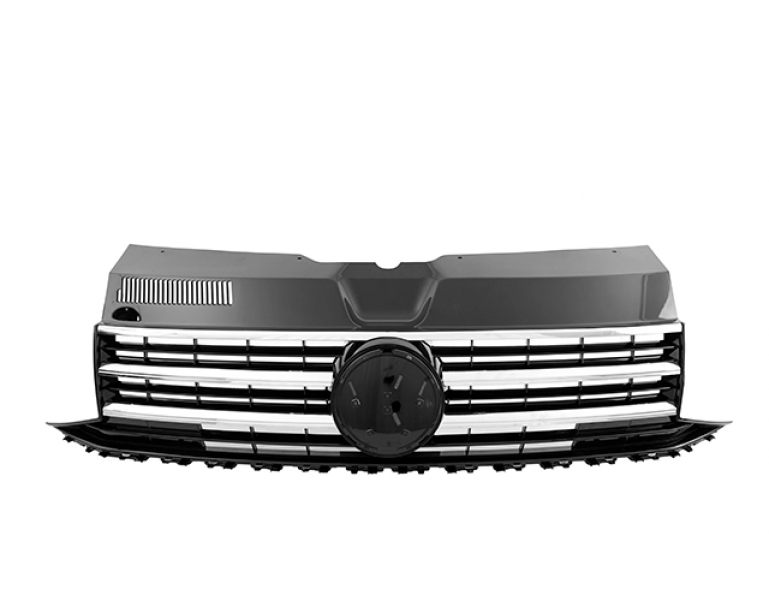 Upgrade Design Sportgrill / Kühlergrill für Volkswagen T6 15-19 Hochglanz-schwarz/chrom mit Emblemhalter