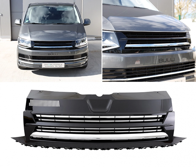 Upgrade Design Sportgrill / Kühlergrill für Volkswagen T6 15-19 Hochglanz-schwarz/single-chrom