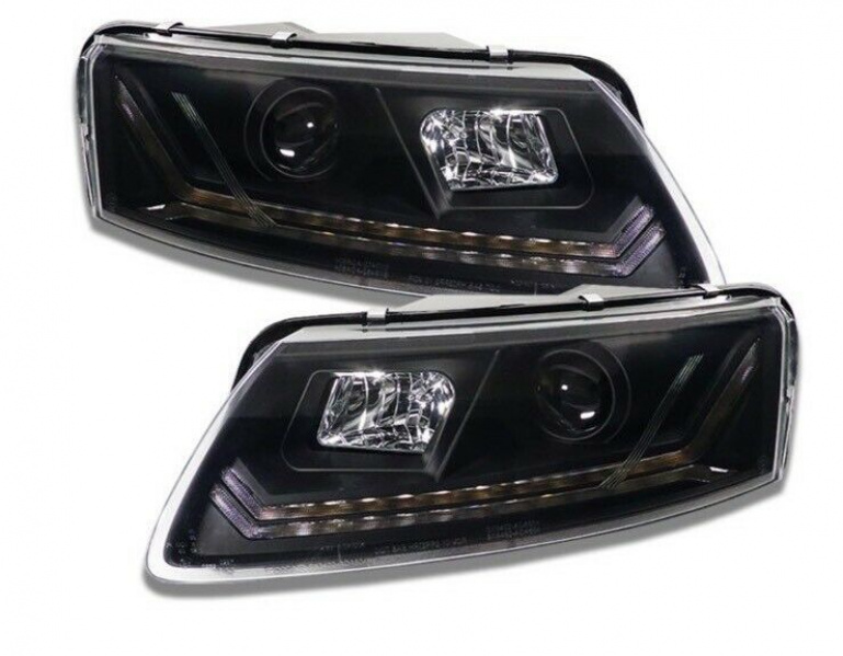 LED Tagfahrlicht Scheinwerfer für Audi A6 C6 (4F) 04-08 schwarz mit dynamischem Blinker