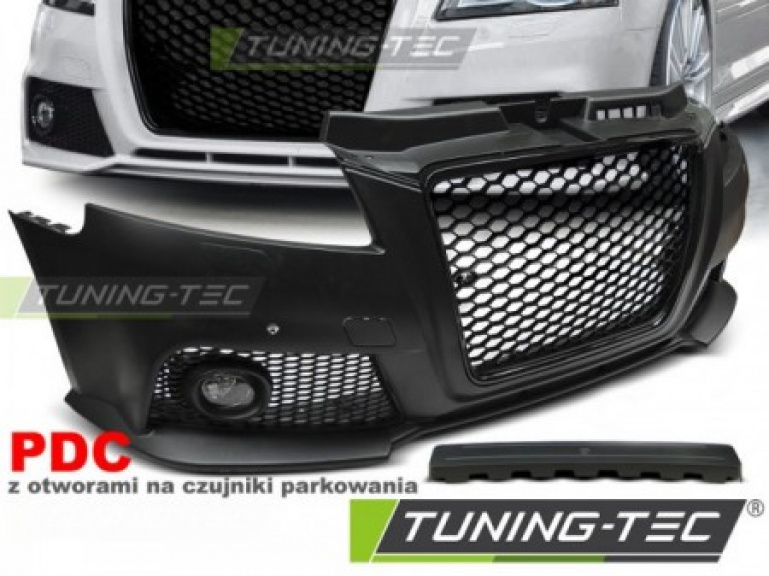 Upgrade Design Frontstoßstange für Audi A3 8PA Facelift  08-12 inkl. Zubehör und Grill Hochglanz schwarz (für PDC)