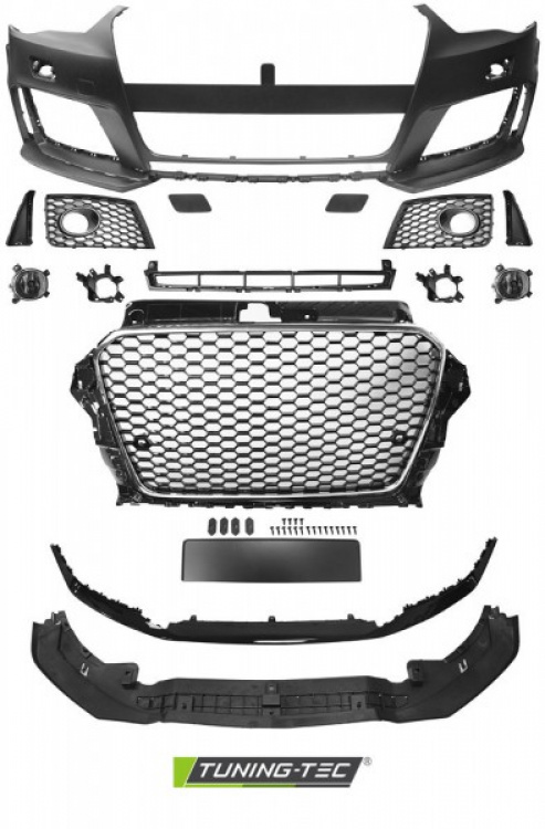 Upgrade Design Frontstoßstange für Audi A3 8V 12-16 inkl. Zubehör in Hochglanz schwarz/chrom mit PDC