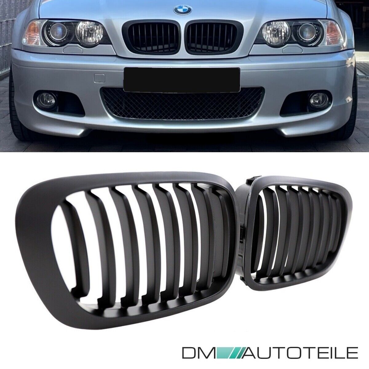 2x Kühlergrill Einzelsteg Grill Schwarz Matt SET passt für BMW 3er E46  Coupe Cabrio 99-03