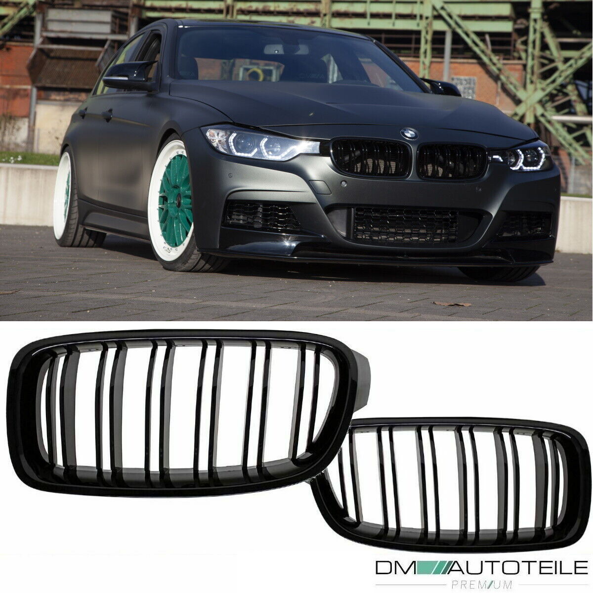 Passend für 3er F30 F31 Schwarz Glanz Kühler- Sport- Front- Doppel- Rippen-  Grill Links Rechts 2011-2019 : : Auto & Motorrad