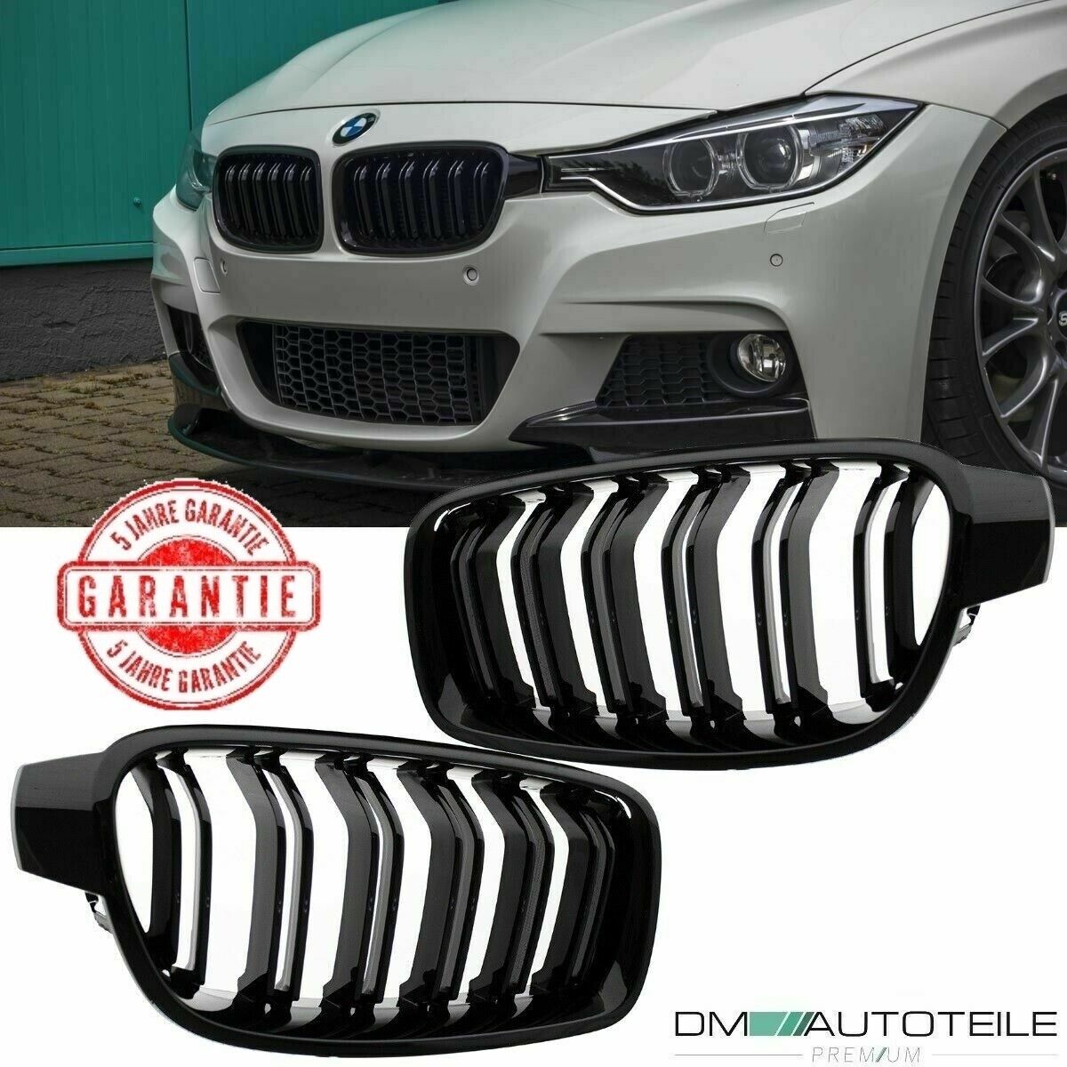 Passend für 3er F30 F31 Schwarz Glanz Kühler- Sport- Front- Doppel- Rippen-  Grill Links Rechts 2011-2019 : : Auto & Motorrad