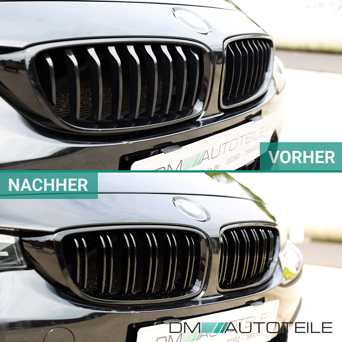 2x Kühlergrill Schwarz Glanz Doppelsteg +Emblemhalter passend für BMW 4er  F32 F33 F36 auch M4 + M alle Modelle