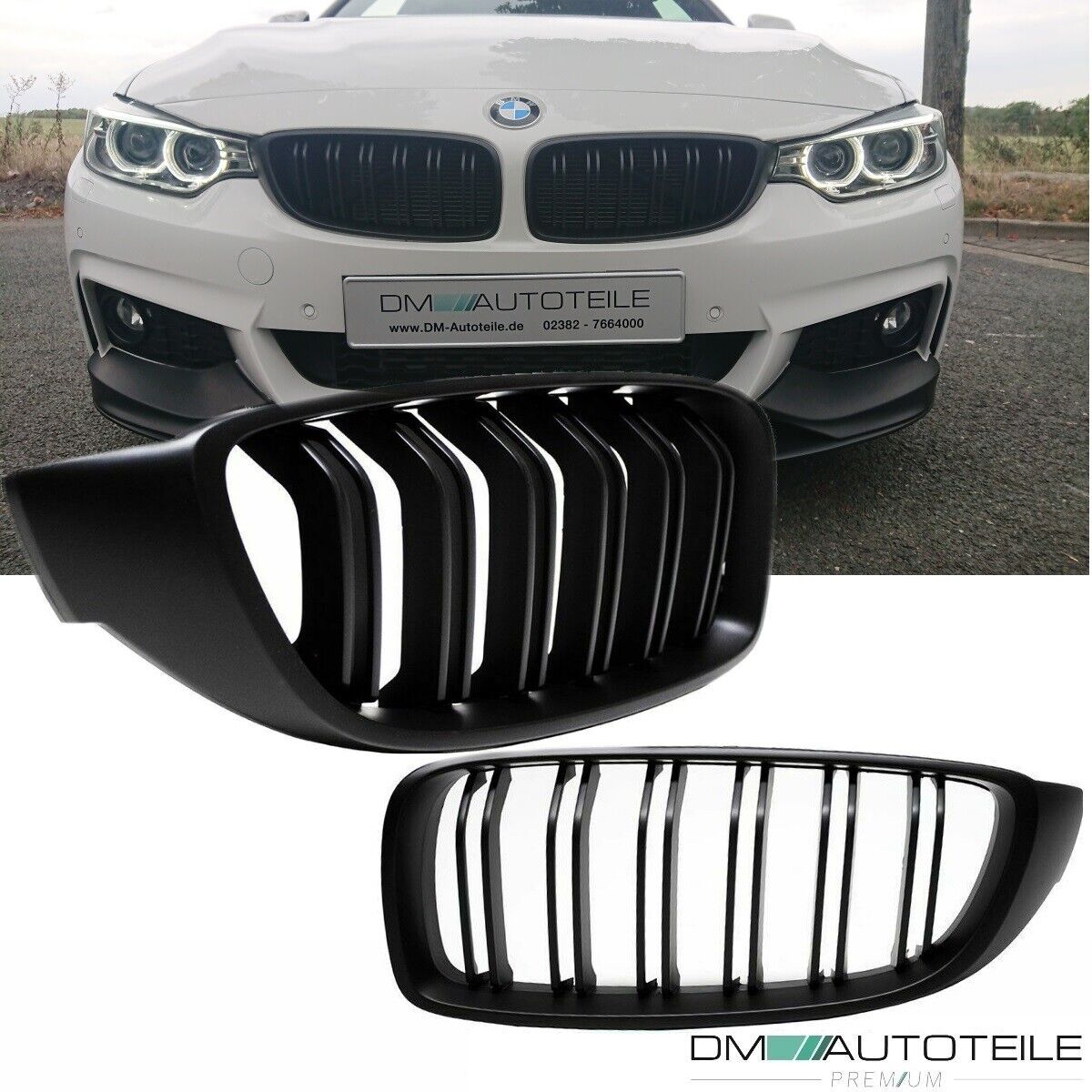 Set Kühlergrill Doppelsteg Schwarz Matt passend für BMW 4er F32