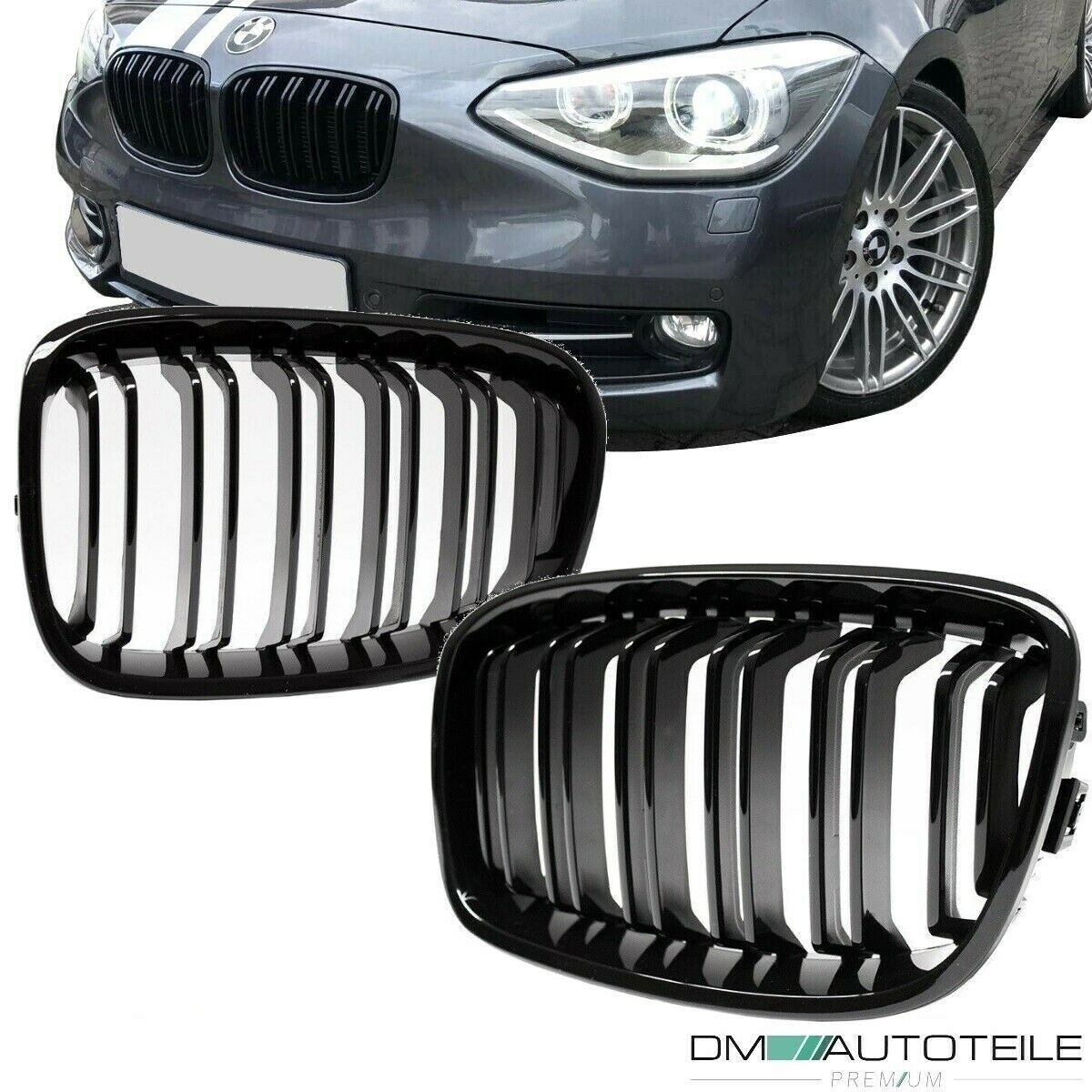 SET Doppelsteg Kühlergrill Grill Schwarz Glanz passt für BMW 1er F20 F21 bj  2010-2015