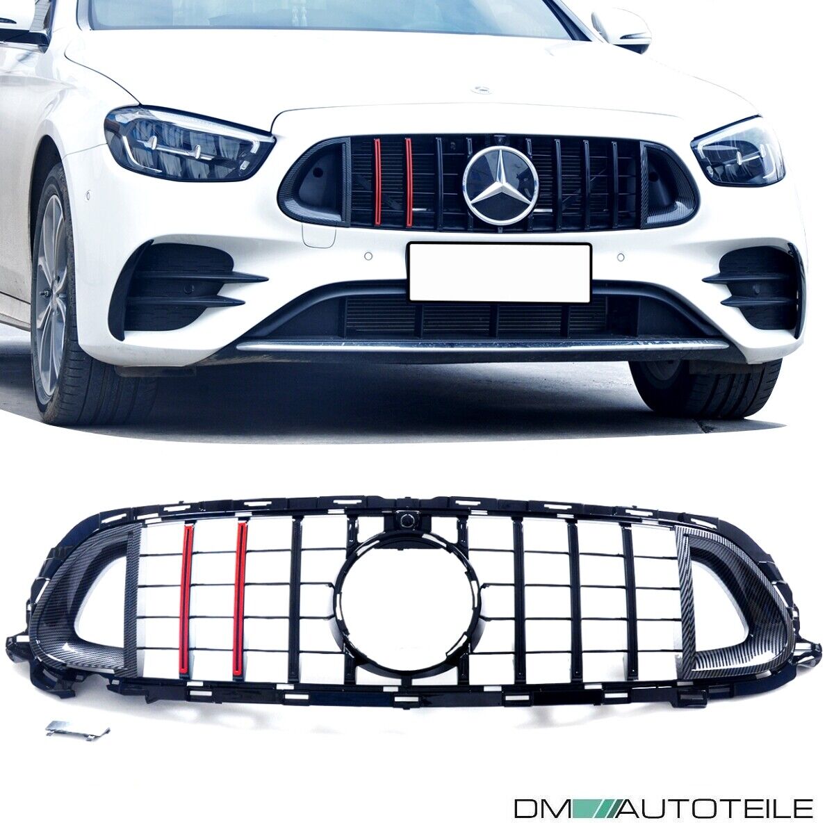 Kühlergrill Schwarz Carbon Glanz passend für Mercedes E Klasse W213 S213  Facelift Mopf ab 2020 auf Evo Sport Panamericana GT