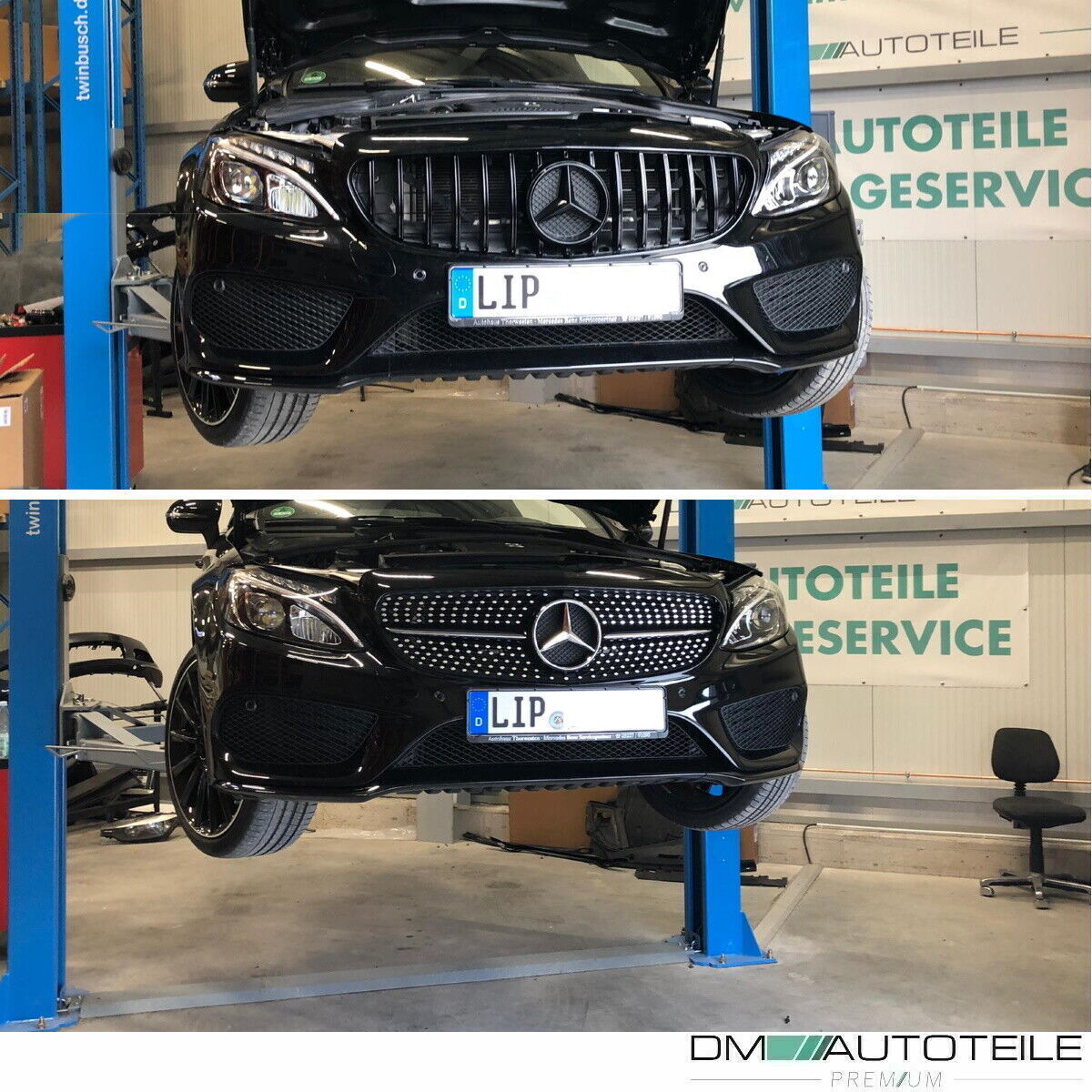 Kühlergrill + Gitter Waben Schwarz Glanz passend für Mercedes C