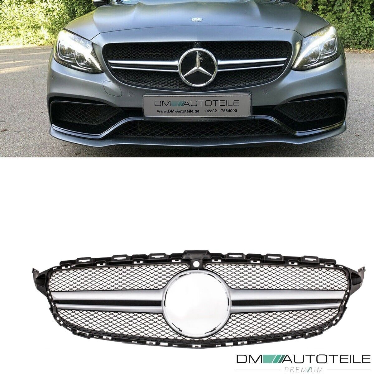 Wabendesign Kühlergrill Schwarz Silber passt für Mercedes W205 C