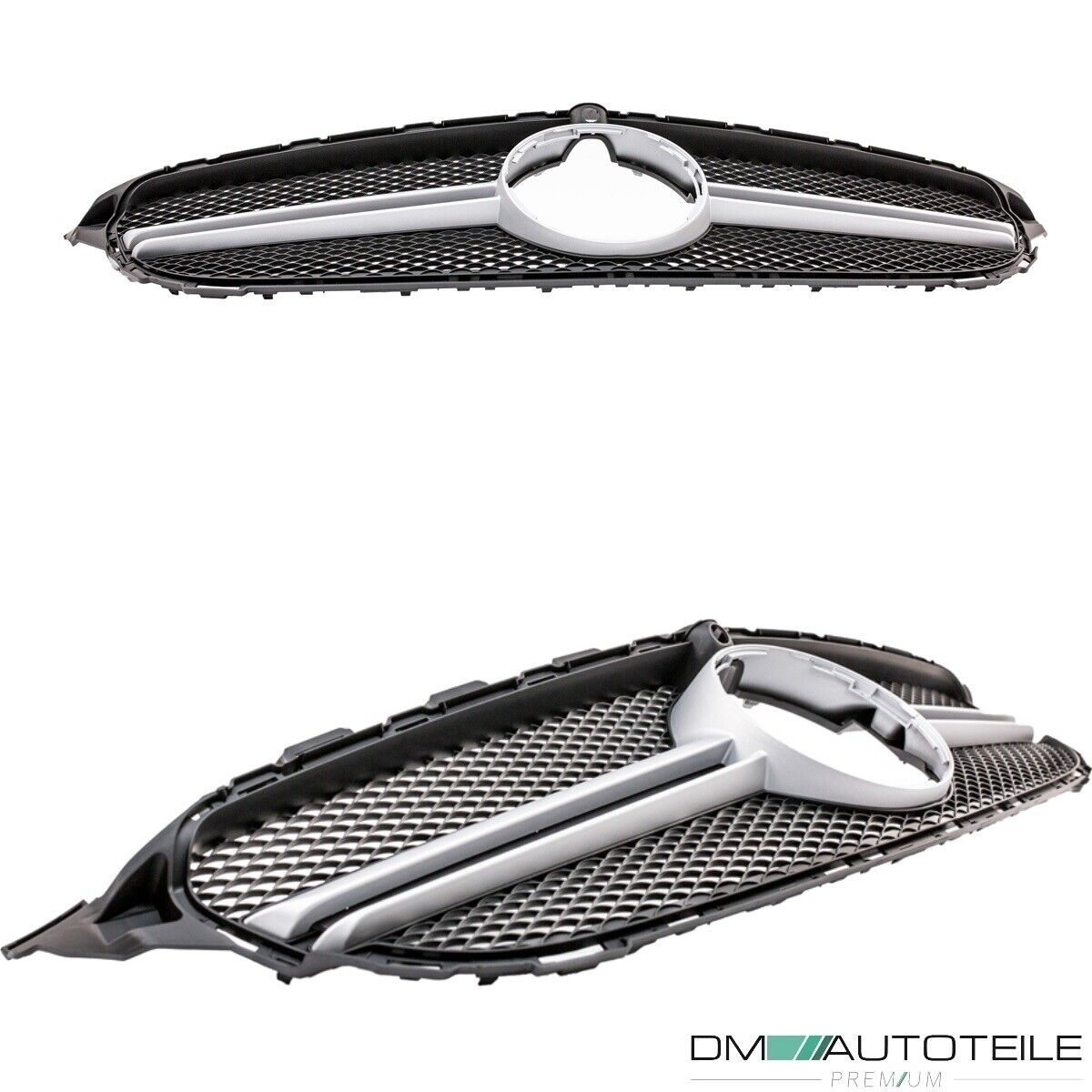 Wabendesign Kühlergrill Schwarz Silber passt für Mercedes W205 C-Klasse  nicht C63 AMG +Kamera Bj 14-18