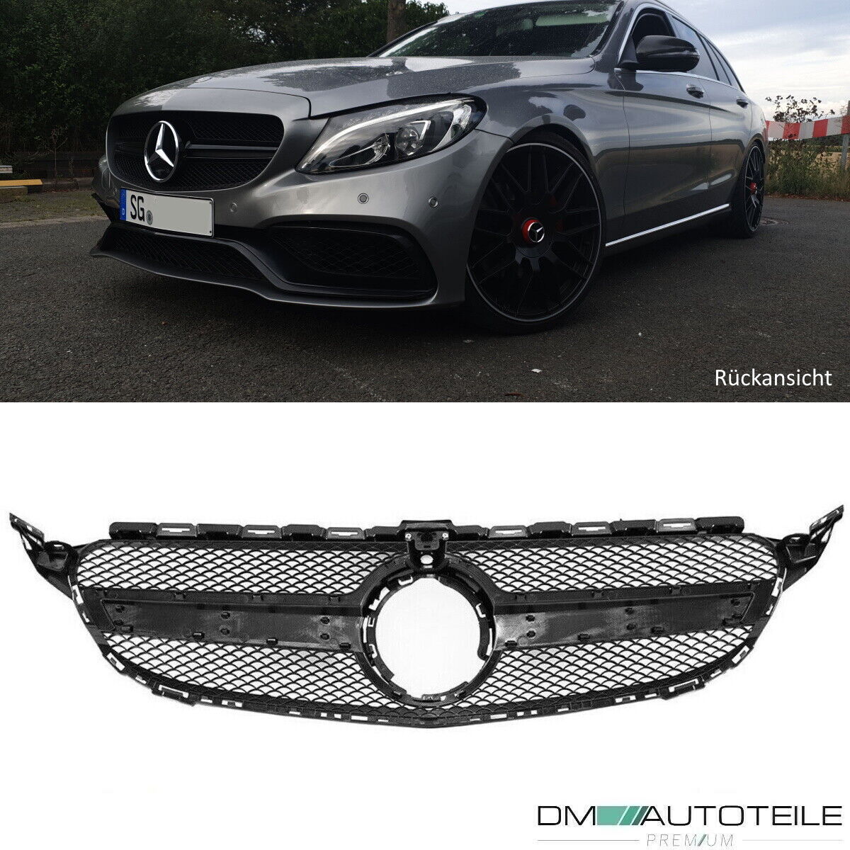 Facelift Kühlergrill Schwarz passt für Mercedes C-Klasse W205 S205 auch AMG  Mopf ab 2018 +Kamera