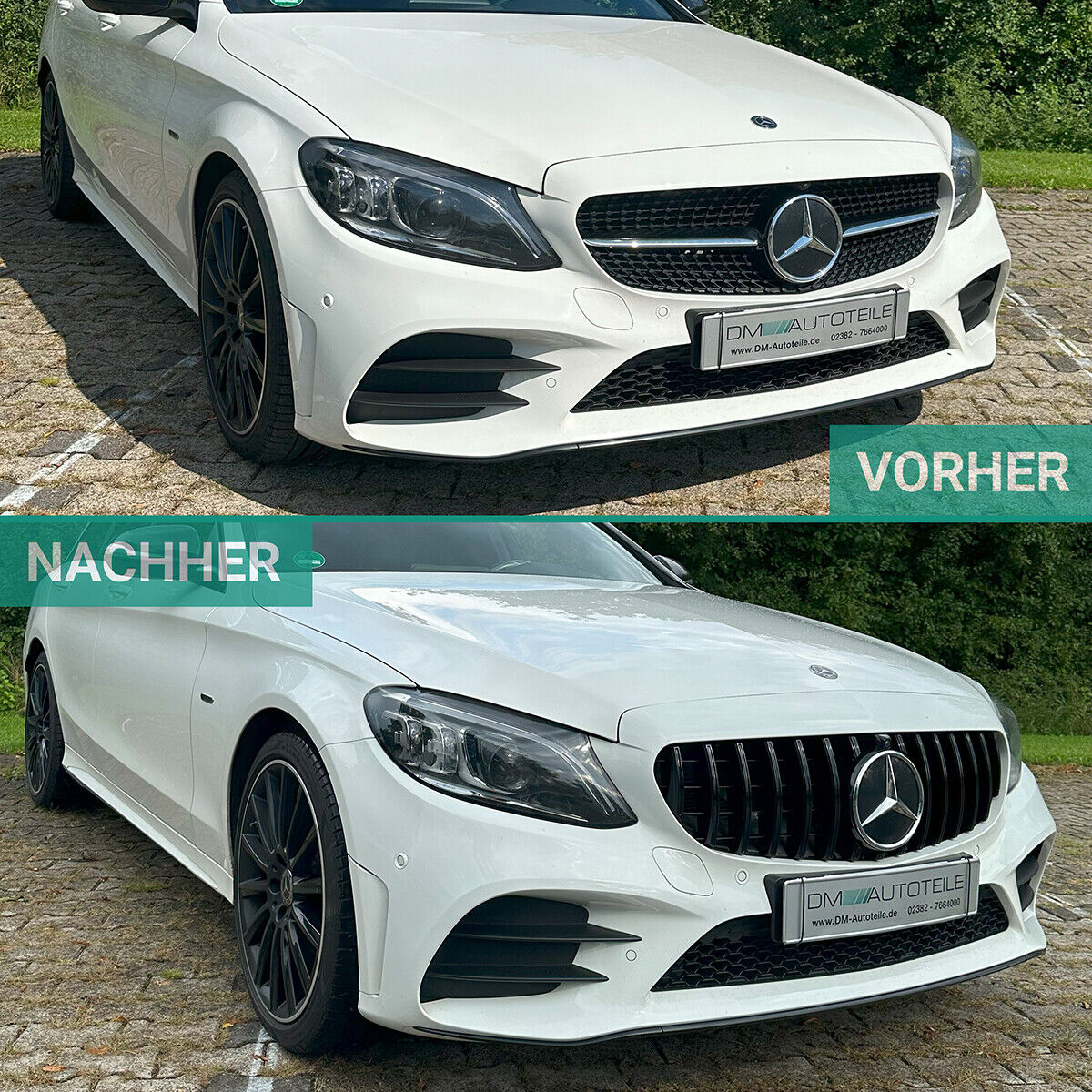 Facelift Kühlergrill Schwarz Glanz passt für Mercedes C-Klasse