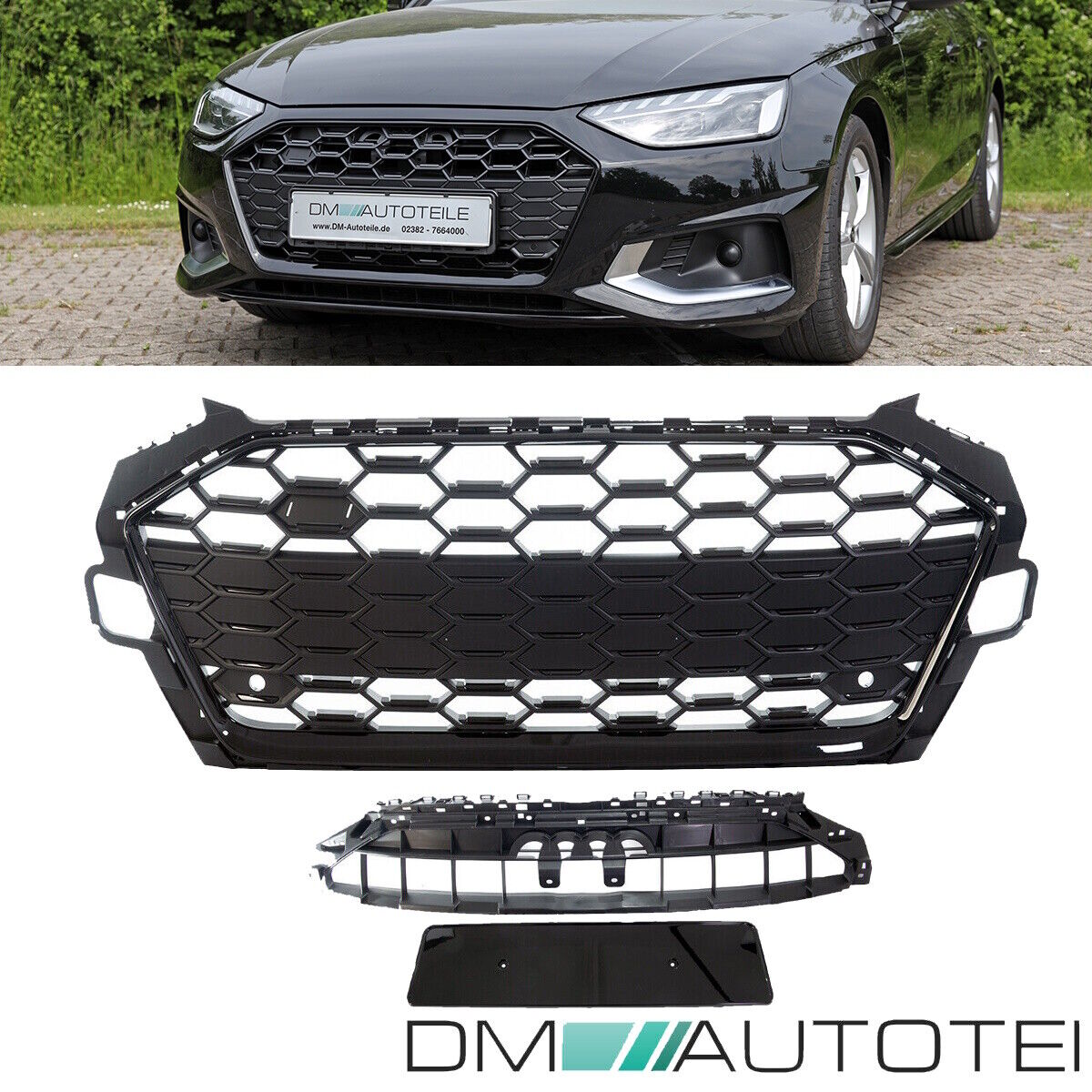 Wabengrill Breit Kühlergrill Schwarz passt für Audi A4 B9 Facelift ab 2019  für S Line Modelle