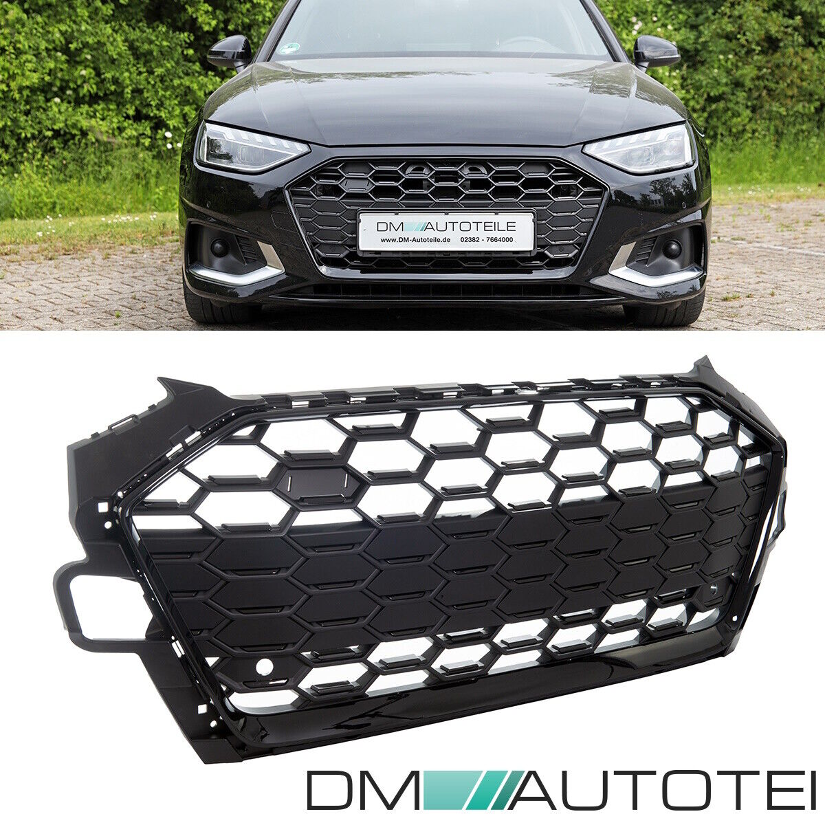 Wabengrill Breit Kühlergrill Schwarz passt für Audi A4 B9 Facelift ab 2019  für S Line Modelle