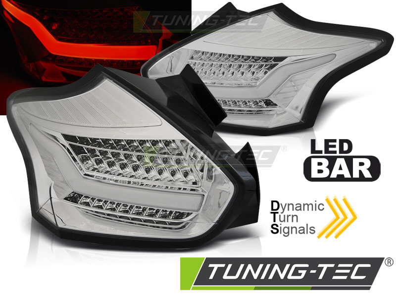 Voll LED Lightbar Design Rückleuchten für Ford Focus MK3 15-18 chrom/klar  mit dynamischem Blinker