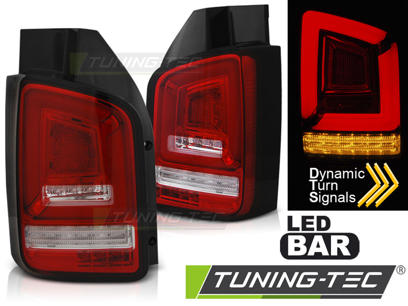 Voll LED Lightbar Design Rückleuchten für VW T5 03-09 rot/klar mit  dynamischem Blinker (Heckklappe/Flügeltürer)