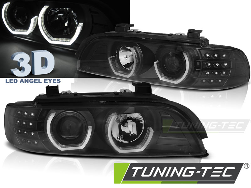 LED 3D Angel Eyes Scheinwerfer für BMW 5er E39 95-03 schwarz